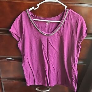 Women's Purple Top with Embellished Neckline